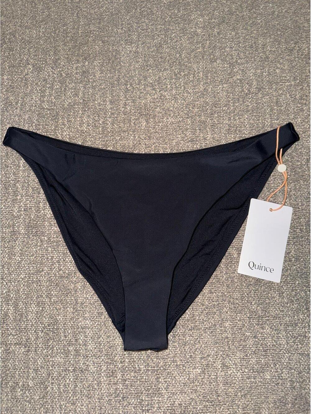 Quince NWT Black Bikini Bottom Size Small High Cut Recycled Swimwear Minimalist